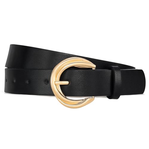 SUOSDEY Trendy Women Leather Belt, Leather Belt for Jeans Pants Ladies Leather Gold Buckle Belt