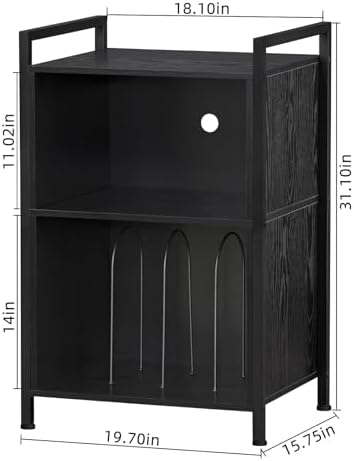 YAHARBO Turntable Stand - 3-Shelf Black Vinyl Record Holder with Storage, Vintage Stand Holds Up to 180 Albums, Record Table with Handle for Living Room, Bedroom, Office