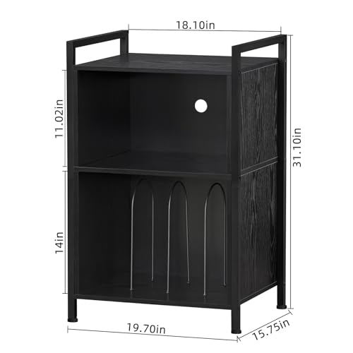 YAHARBO Turntable Stand - 3-Shelf Black Vinyl Record Holder with Storage, Vintage Stand Holds Up to 180 Albums, Record Table with Handle for Living Room, Bedroom, Office