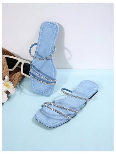 Image of GORGLITTER Women's Rhinestone Wedding Flat Sandals Sparkly Strappy Glitter Dressy Slip on Bling Bridal Prom Cute Slide Shoes