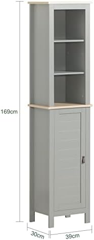 SoBuy BZR68-HG Słupek Szafka Łazienkowa Półka Loftowa Stojąca Kredens Szary 30 x 39 x 169 cm