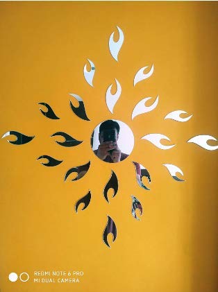 Bikri Kendra Acrylic Wall Mount Sun 3D Decorative Mirror Wall Stickers- Silver (Art BK 21N08) 3