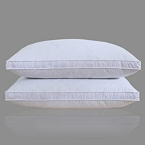 2 Pack White Goose Feather Bed Pillow - 600 Thread Count Egyptian Cotton, Medium Firm,Soft Support King Size,White Solid (King:2 Pillows) Cover