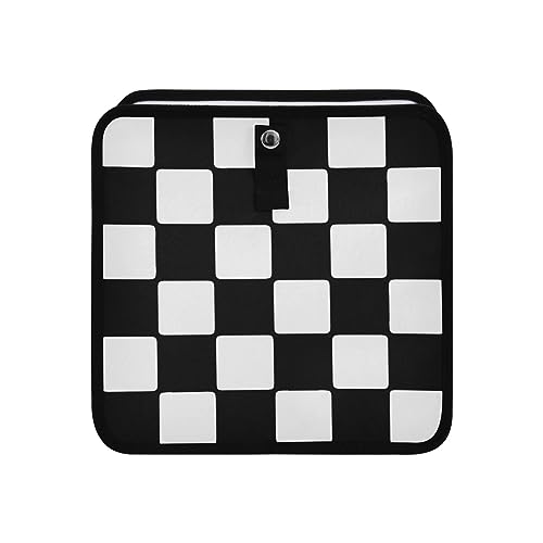 Image of Car Trash Can Car Organizer Car Garbage Can with Adjustable Strap for Back Front Seat Console Waterproof Leakproof Collapsible Portable 8.66 Inch Checkerboard