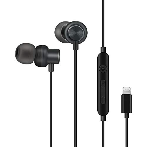 PALOVUE iPhone イヤホン Lightning端子 アイフォンイヤフォン MFi-認証製品 マグネット式 iPhone 13 mini Pro Max iPhone 12 mini Pro Max iPhone 11/Pro/Pro Max iPhone X XS Max XR iPhone 8 8Plus iPhone 7 7Plusに対応 マイク内蔵 コントローラ付き In-Ear ライトニングケーブル インイヤー カナル型 ヘッドホン Earbuds 磁気 有線 金属黒色 Ea