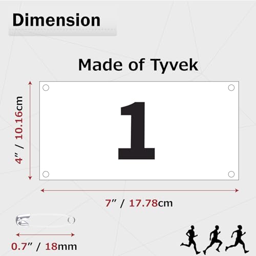 image for Azarxis Running Bib Competitor Numbers with Safety Pins, Tyvek Tearpro