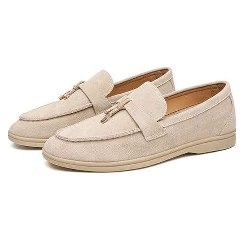 Zeberfi Men's Luxury Suede Penny Loafers Shoes with Pendant Decor,British Retro Casual Slip On Flats Tuxedo Dress Shoes for Prom Wedding