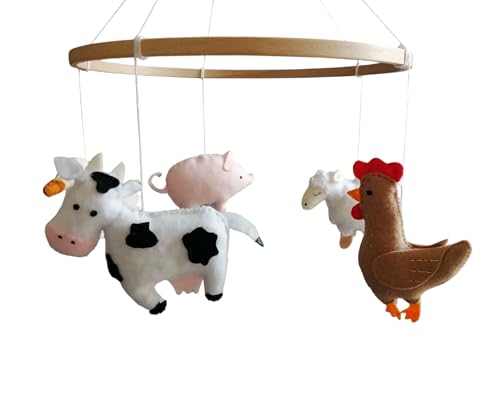 Farm House Animals Crib Mobile,Farm Nursery Decor,Goose Mobile,Rustic Neutral Decor, Felt,Natural Baby Mobile, Duck Pig Cow Chicken Sheep Baby Mobile...