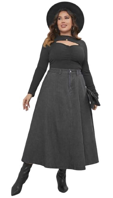 Washed Black with Zip A-Line Maxi Denim Skirt 16400-picture-18