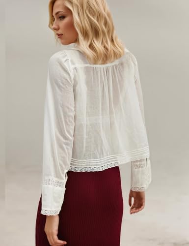 Womens Fall Boho Lace Tie Front Long Sleeve Tops Button Down Shirts Ruffled Chiffon Fashion Cute 2025 Y2K Clothes2