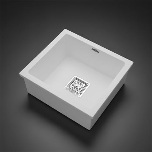 Image of ARQUIN Quartz Sink 18x16x9 Inch White | Single Bowl Sink | Durable & Scratch-Resistant | Undermount /Topmount Including Coupling, Waste Pipe & Fruit Washing Basket