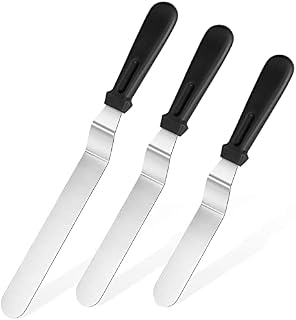 U-Taste Icing Spatula Set of 3: 18/0 Stainless Steel Cake Palette Knife, Angled Offset Spatula for Baking Cake Decorating Frosting, 15/20/25cm Metal Blade with 12cm PP Plastic Handle (Black)