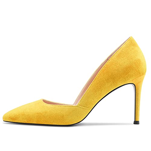 HEUIVZAR Pumps for Womens Closed Square Toe High Stiletto Heel Slip On Suede Comfort Dress Shoes 3 Inch2