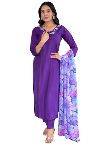 Image of Jwalin Women's Chinon Silk Kurta Pant Set with Dupatta
