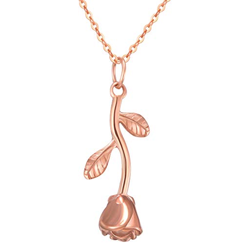Jude Jewelers Stainless Steel Rose Flower Style Statement Pendant Party Necklace (Rose Gold)