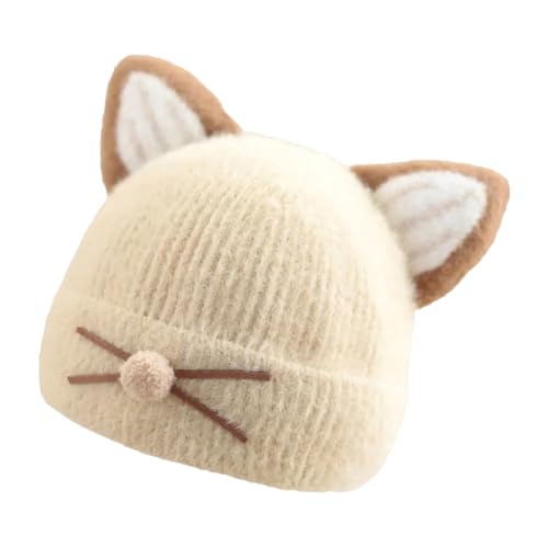 BOTCAM Baby Toddler Winter Warm Hat Skin-Friendly Wear Cotton Cat Ears Cap for 1 3 Years Old Winter Hat 1 Year, White, 0-1