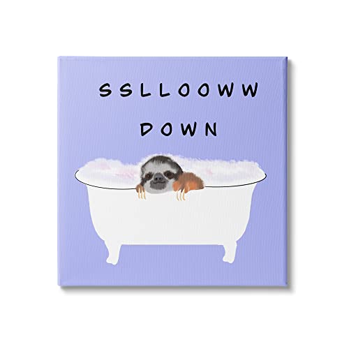 Image of Stupell Industries 'Slow Down Baby Sloth Bubble Bath Lavender'| Canvas Art | Stupell Industries | 17 x 17 Inches, Easy to Hang and Sturdy, Made in USA, by Ashley Singleton