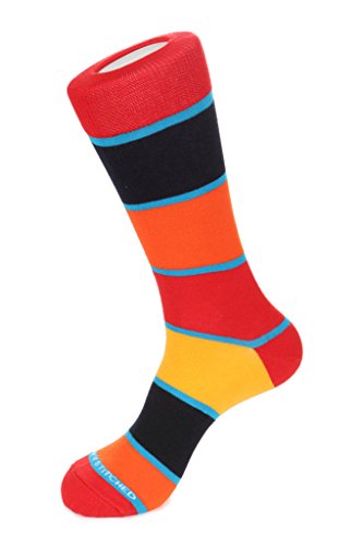 Beach StripeCrew Sock Fits Size 8 to 13 Blue/Orange/Red/Yellow