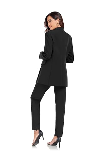 Women's 2 Pieces Pant Suits, Double Breasted Blazer Set, Casual Loose Long Blazer Jackets and Long Pant Suits with Pockets4