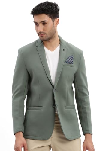 Image of SHOWOFFFF Men Solid Single Breasted Casual Blazer | Notched Lapel Full Sleeves Cotton Blazer for Mens | Slim Fit Regular Length Blazer for Men's