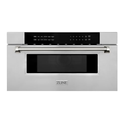 Image of ZLINE Autograph Edition 30 in. 1.2 cu. ft. Built-in Microwave Drawer in Stainless Steel and Polished Gold Nickel Handle (MWDZ-30-KPN)