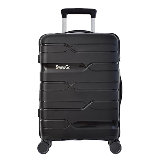 MALA DE BORDO SWISS GO SANTORINI EM POLIPROPILENO PARA VIAGEM COM CADEADO TSA E RODAS DUPLAS PRETO