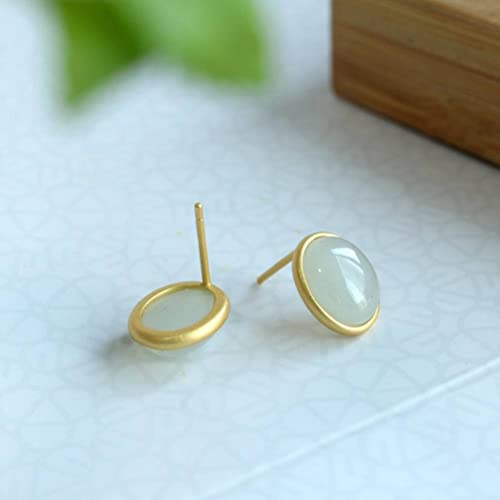 Boucles d'oreilles jade blanc et argent bijoux simples de mode quotidienne