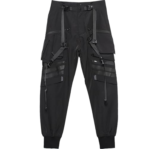 MOKEWEN Men's Straps Buckle Zipper Pockets Streetwear Bike Ninth Pants2