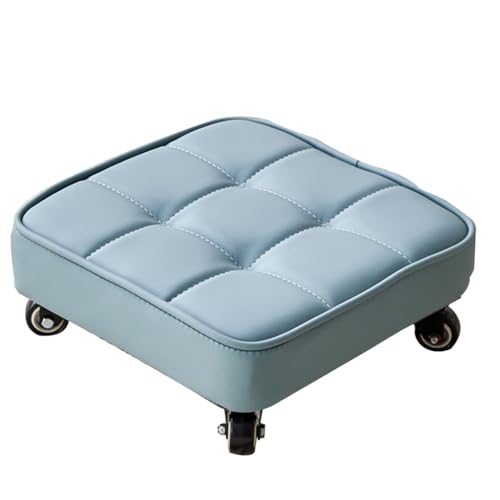Siège en cuir PU bleu et tabouret bas à roulettes robuste - 2
