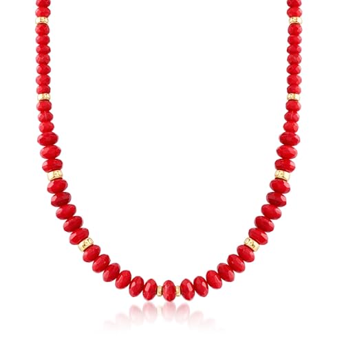 Ross-Simons 4.5-8mm Red Coral Bead Graduated Necklace With 14kt Yellow Gold