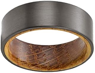 Gunmetal Whiskey Barrel Rings for Men Wooden Ring 8mm Tungsten and Wood Rings Bourbon Barrel Wedding Band