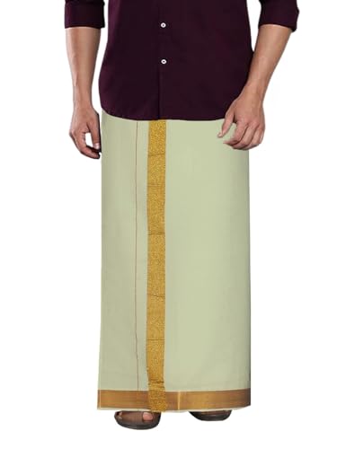 Image of PRAKASAM COTTON Velcro Pocket Dhoti for men, 2 inch Jari Border Mundu, Readymade Dhoti for men, South Indian Veshti