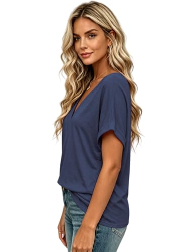 Image of T Shirts Short Sleeve V Neck Tees Womens Tops Beach Vacation Fashion Clothes 2026 Casual Summer Spring Fall Outfits