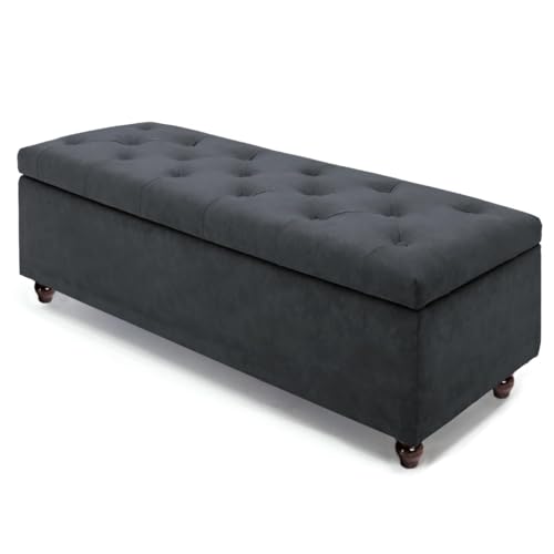 Image of Upholstered Storage Bench, Sofa Bench, Sofa couches, Ottoman Bench 2 Seater Sofa Chaise Lounger Pouffe for Living Room, Bedroom, Office | (Grey)