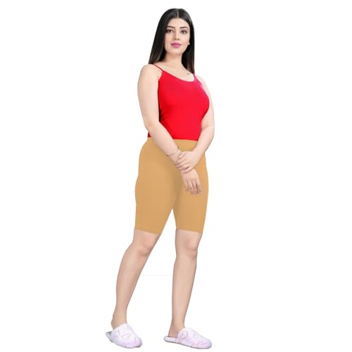 Image of Cycling Shorts for Women's - High Waist Knee Length Inner Shorts | Super Combed Cotton Stretch | Breathable & Comfortable for Workouts, Casual, Nightwear & Everyday Use