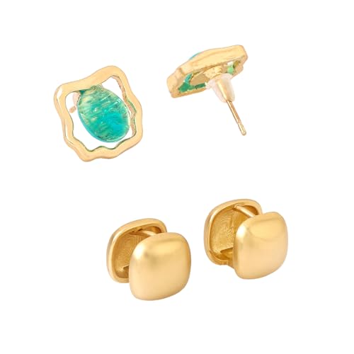 Image of Yellow Chimes Earrings for Women and Girls Fashion Golden Stud Earrings For Women | Gold Plated 2 Pairs Geometric Shaped Stud Earrings | Birthday Gift for Girls & Women Anniversary Gift for Wife