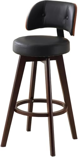 DZYHFCO Taburetes de bar giratorios de altura de mostrador, 1 pieza, tapizados de piel sintética con respaldos y patas de madera, altura del asiento de 67 cm (negro, altura 87 cm)