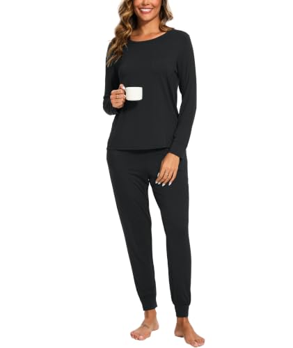 Image of GYS Bamboo Viscose Sleep Sets for Women Long Sleeve Crew Neck Pajama Sets with Pockets