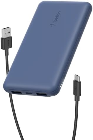 Belkin 10000mAh 15W 3 Port Power Bank, USB A to USB C Cable Inclu...