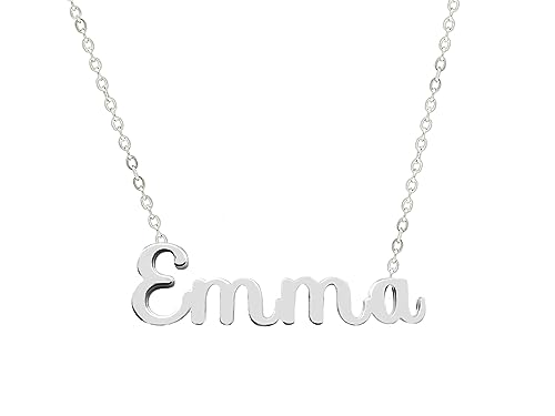 Only faith Collar para mujer con nombre personalizado Acero inoxidable con caja de regalo original Cadena colgante joya personalizada especial para amigas, novios (Emma-Plateado)
