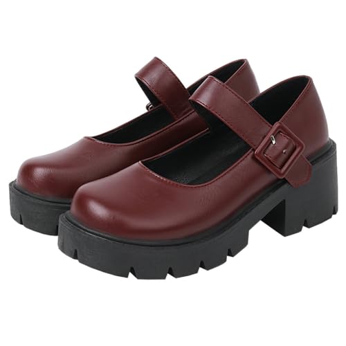 Parisuit Womens Goth Mary Jane Uniform Shoes Chunky Heel Platform Pumps Ankle Strap Vintage Lolita Shoes
