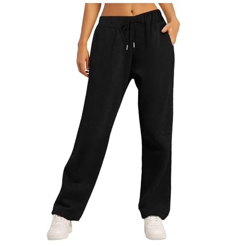 Pantalon Chandal Mujer, Anchos Pantalon Deporte de Jogger Pantalones Elásticos de Cintura Alta con Cordón y Bolsillos Suaves Ligeros Pantalón