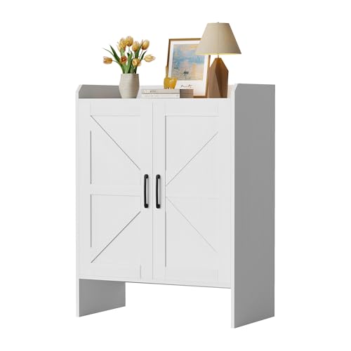 Mericonia Schuhschrank, 5-stufiger Farmhouse-Schuh-Organizer mit 2 Türen, freistehender Schuhschrank mit verstellbarem Regal und Metall-Eckdekoration für Eingangsbereich und Flur, weiß