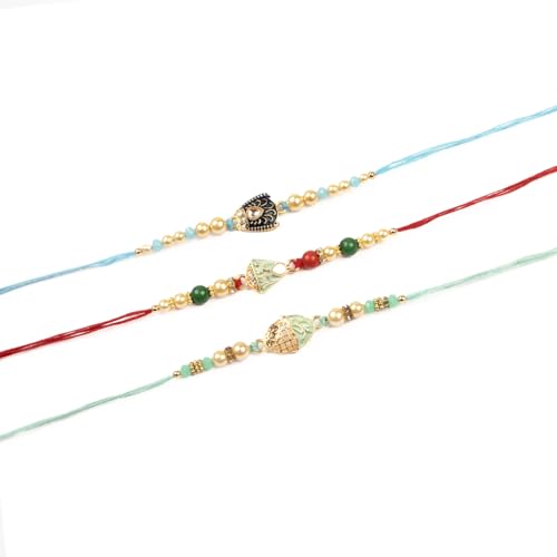 Image of Traditional Handmade Rakhi For Brothers | Designer Pearl, & Beaded Wrist Bands For Bhai| Thread Rakhi For Siblings | Elegant Handcrafted Bracelet For Raksha Bandhan