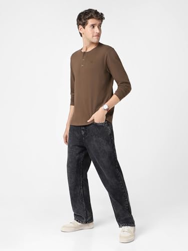 Image of Urbano Fashion Men's Solid Henley Neck Slim Fit Full Sleeve Cotton T-Shirt