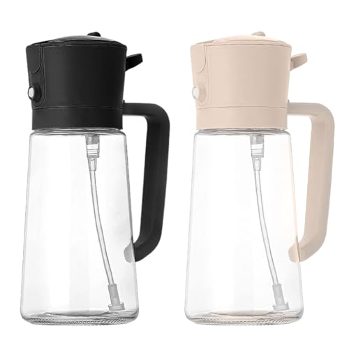 VOHESEA Pulverizador de aceite 2 en 1 para cocinar, 470 ml, 2 unidades de aceite de oliva, botella de aceite de vidrio, pulverizador de aceite de oliva, pulverizador de aceite para cocinar, airfryer