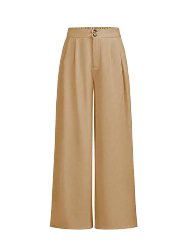 Image of SweatyRocks Girl's Elastic High Waist Wide Leg Pants Loose Long Trousers | Girls Dress Pants,Flowy Uniform Pants,Elegant Front /Back Darts,Preppy Clothes Size 8-12 Years