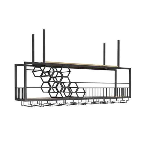 Étagère à vin rustique suspendue au design industriel bois et métal - 2