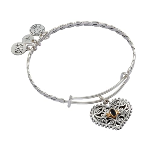 Alex and Ani Antique Heart Charm Bangle, One Size, Brass, No Gemstone