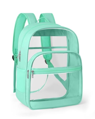 KIMNERPU Clear Backpack, Heavy Duty Transparent Bookbag for School, Fabric & PVC Transparent Backpack with Reinforced Strap for Women Men, Capacity Clear Bag for College, Turquoise